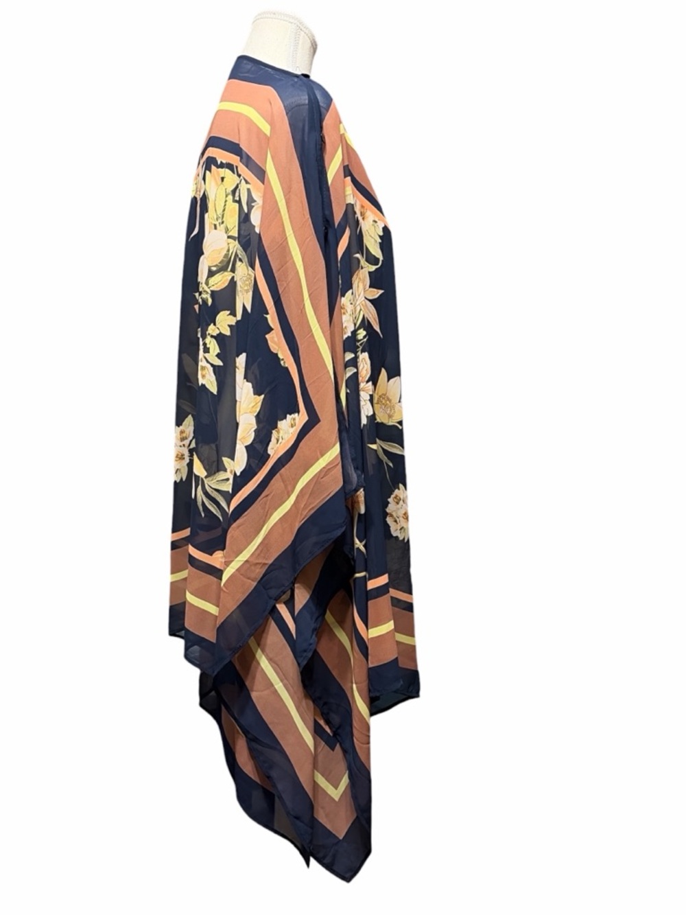 New York & Company Navy Floral Sheer Wrap/ Poncho Style sheer Classy Floral - Picture 2 of 3
